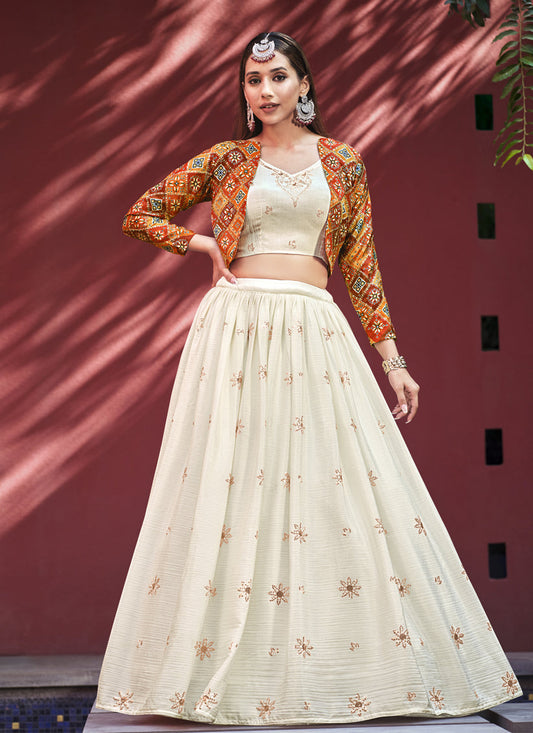 Amazing Ivory Chiffon Lehenga Choli with Jacket
