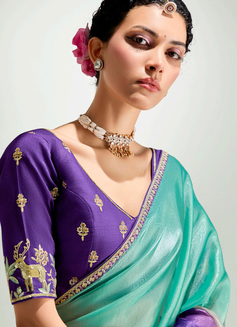 Elegant Multicolor Organza Tissue Embroidered Designer Wedding Saree