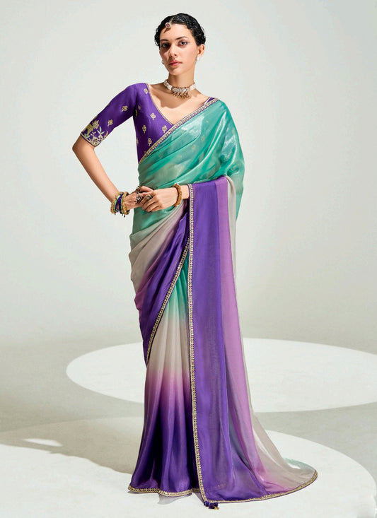 Elegant Multicolor Organza Tissue Embroidered Designer Wedding Saree