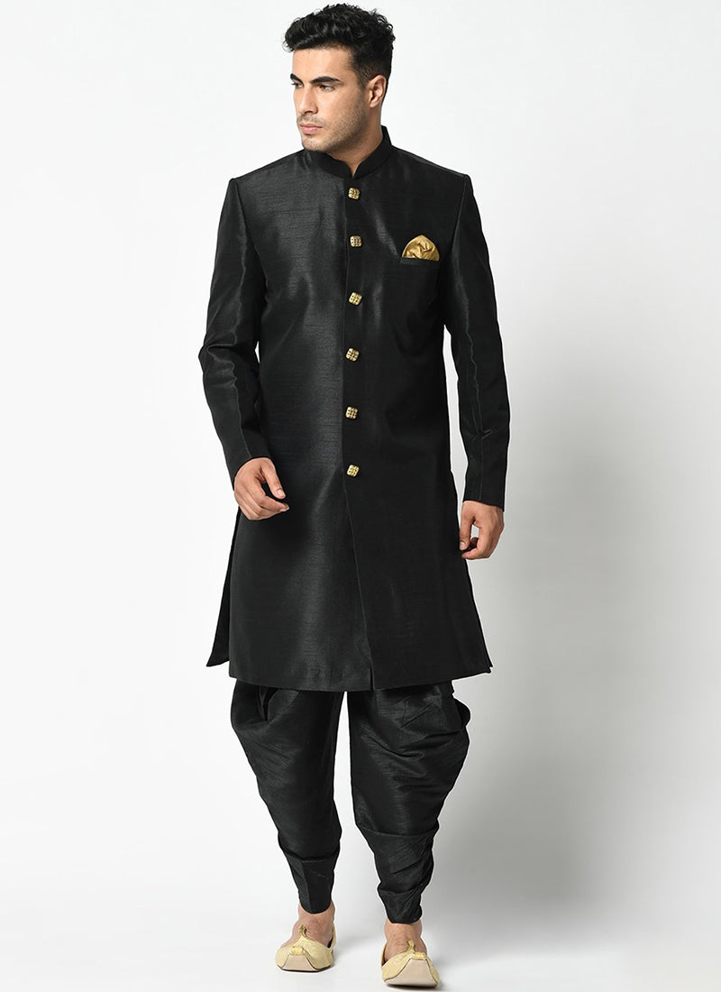 Black Dupion silk Mens Indo Western