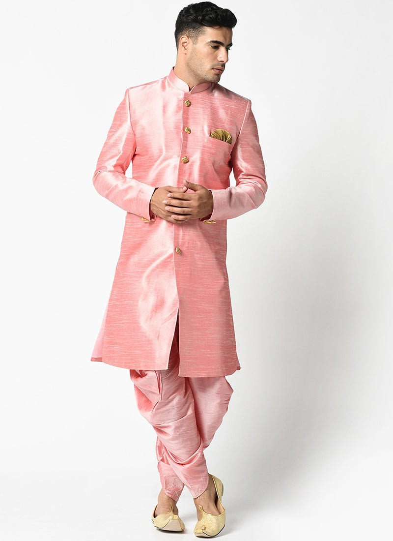 Pink Dupion silk Mens Indo Western