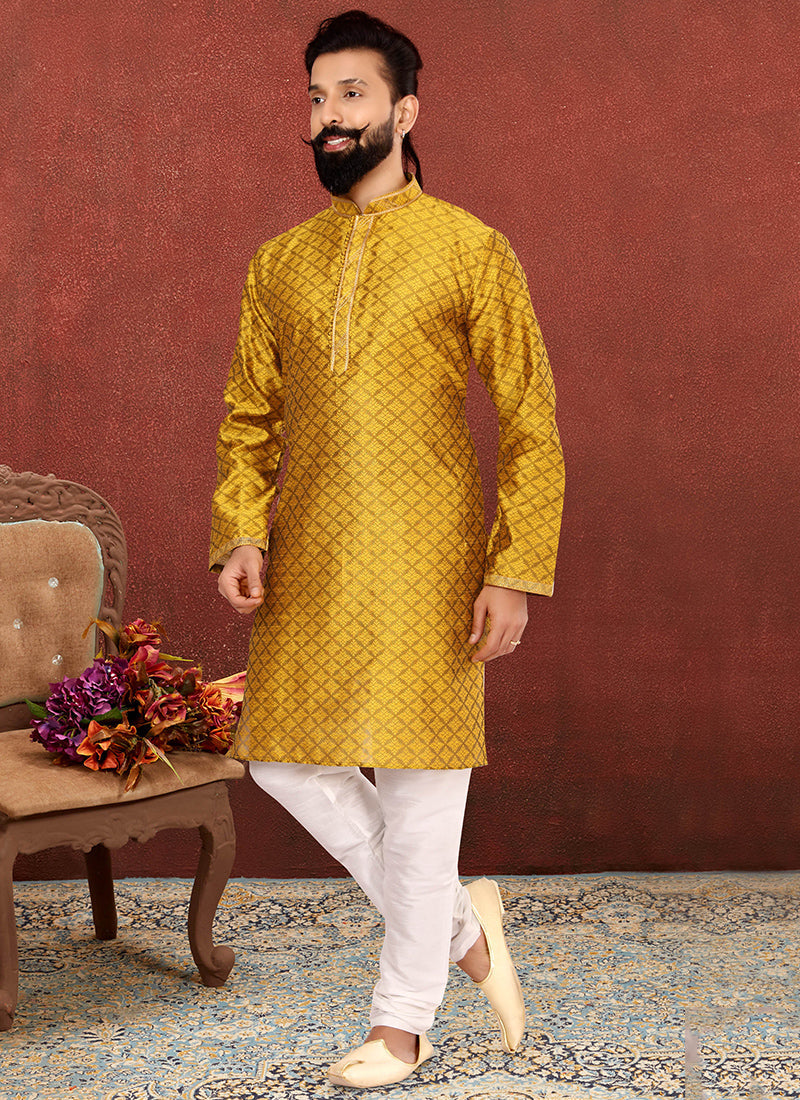 Delicate Mustard Blackberry Mens Kurta Set