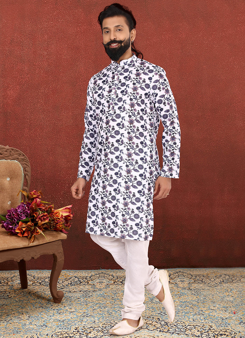Opulent White Cotton Mens Kurta Set
