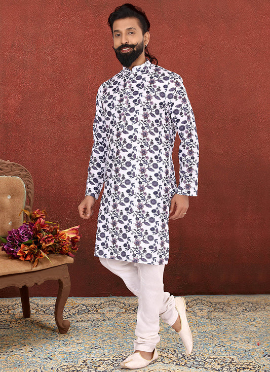 Opulent White Cotton Mens Kurta Set