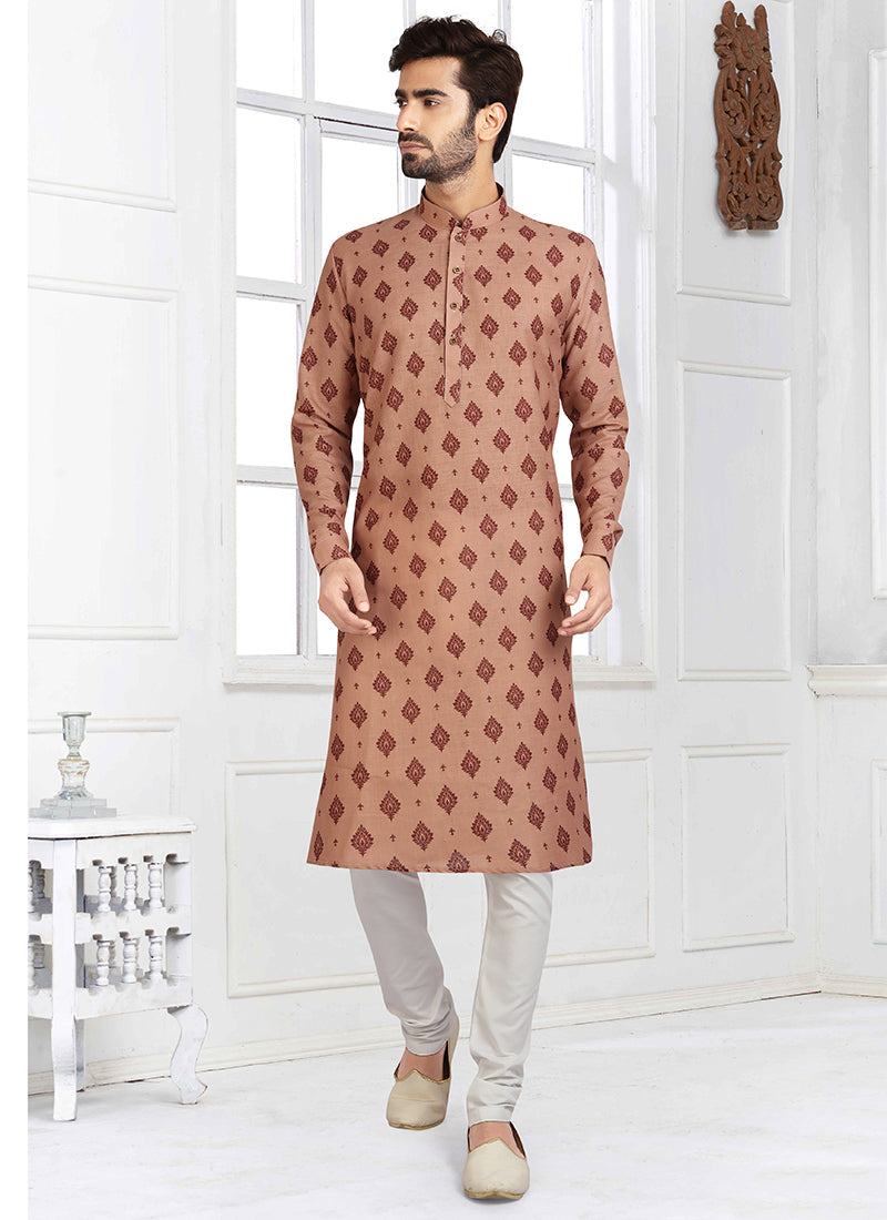 Beige Banarasi Mens Kurta Pyjama Set