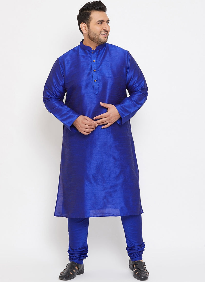 Royal Blue Dupion Silk Mens Kurta Pyjama Set