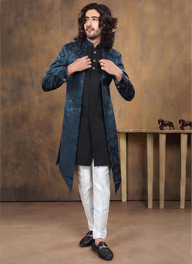 Black and Teal Blue Imported Mens Indo Western