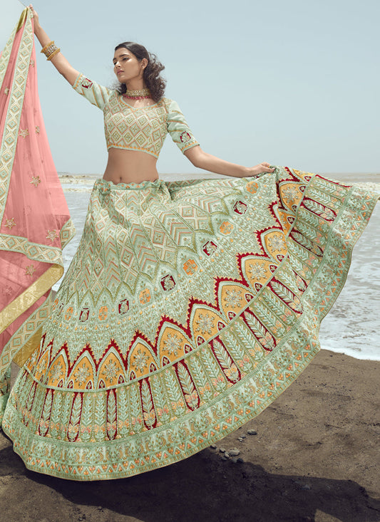 Pastel Green Georgette Wedding Lehenga Choli Set