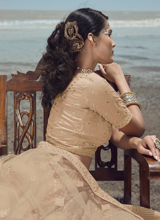 Peach Organza Wedding Lehenga Choli Set