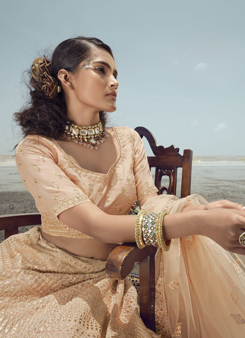 Peach Organza Wedding Lehenga Choli Set