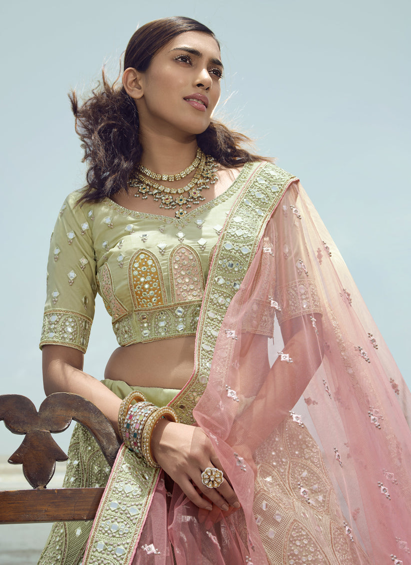 Pistachio Green Organza Wedding Lehenga Choli Set