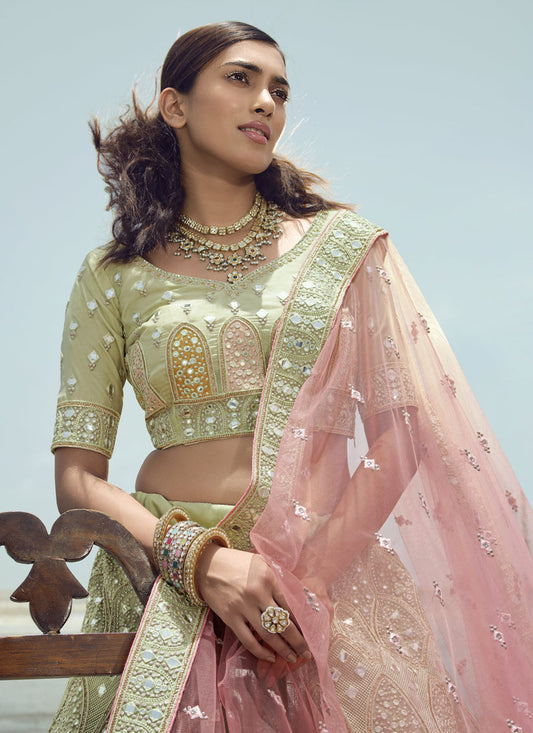Pistachio Green Organza Wedding Lehenga Choli Set