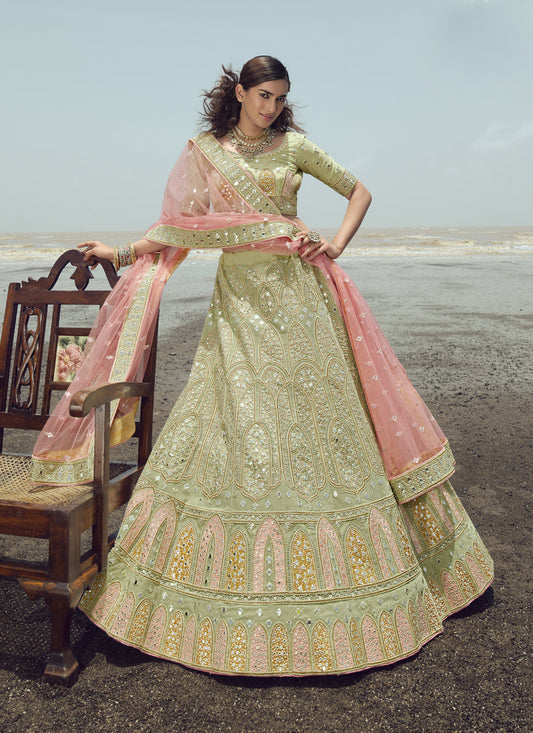 Pistachio Green Organza Wedding Lehenga Choli Set