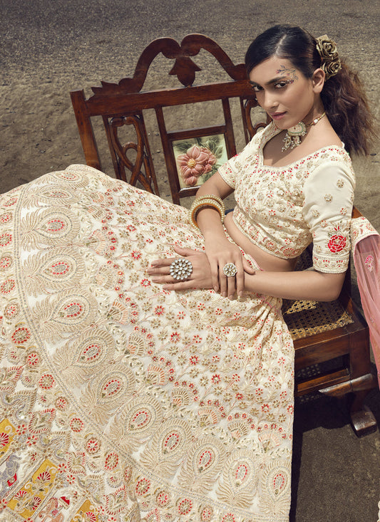 Off White Georgette Wedding Lehenga Choli Set