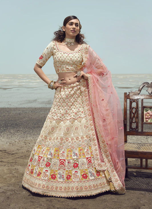 Off White Georgette Wedding Lehenga Choli Set