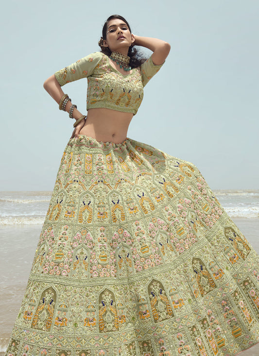 Pistachio Green Georgette Wedding Lehenga Choli Set