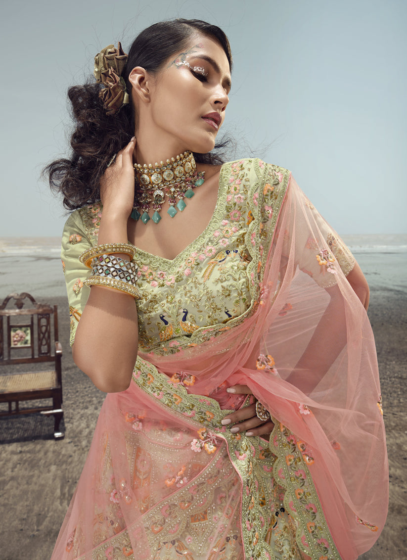 Pistachio Green Georgette Wedding Lehenga Choli Set