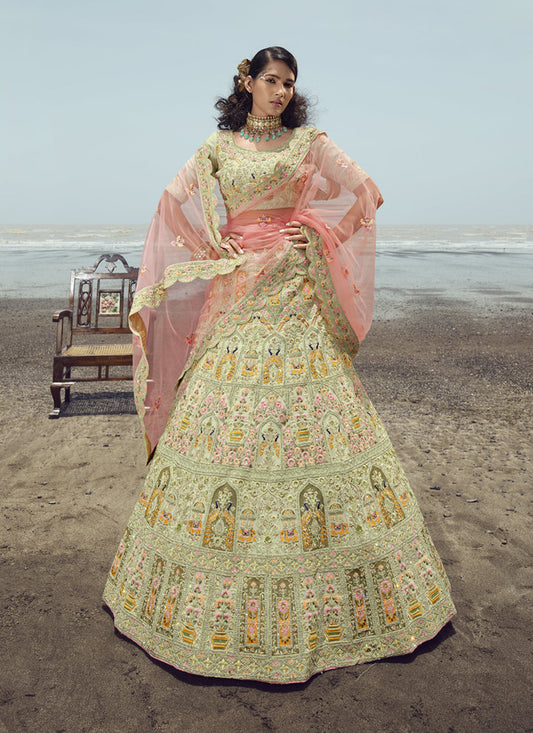 Pistachio Green Georgette Wedding Lehenga Choli Set