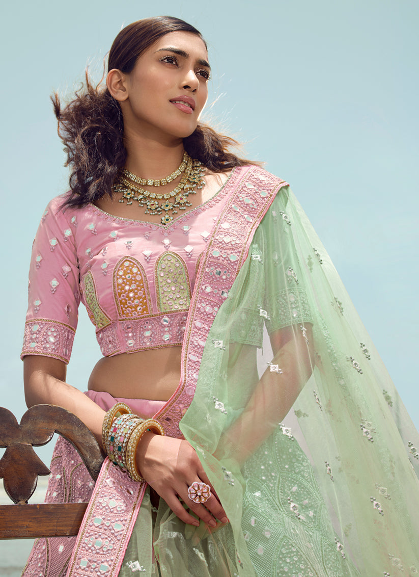 Pink Georgette Wedding Lehenga Choli Set