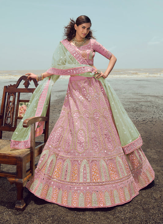 Pink Georgette Wedding Lehenga Choli Set