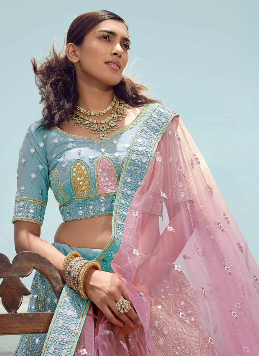 Blue Georgette Wedding Lehenga Choli Set