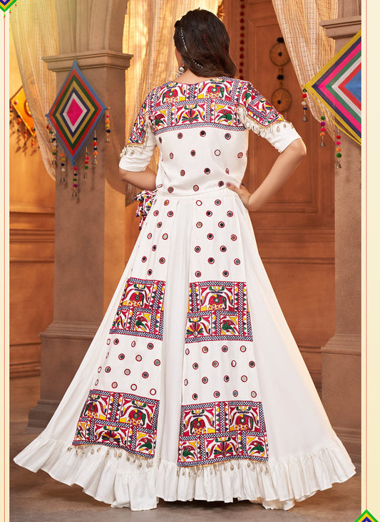 Navratri Special White Viscose Rayon Chaniya Choli with Koti