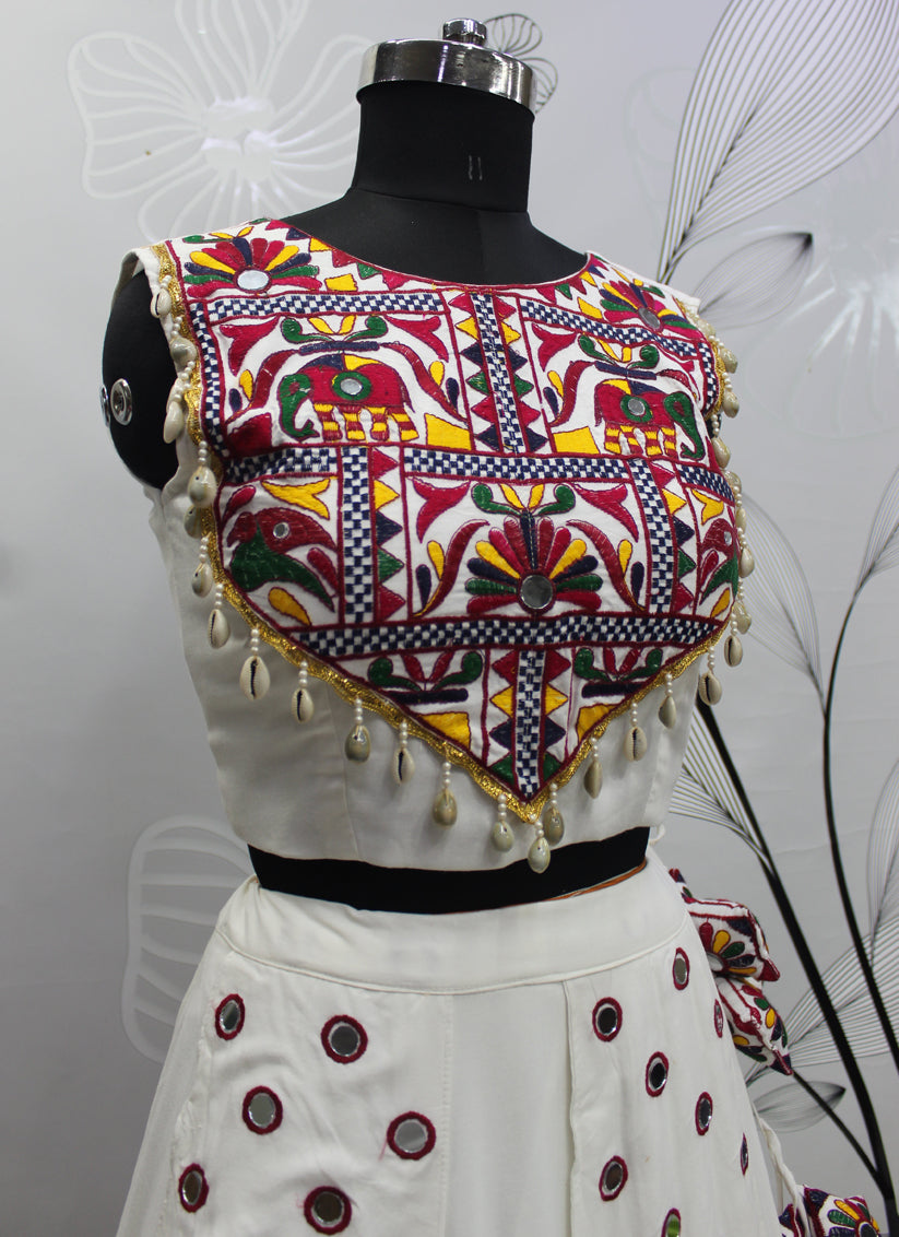 Navratri Special White Viscose Rayon Chaniya Choli with Koti