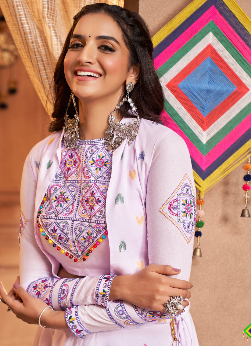 Navratri Special Lavender Cotton Chaniya Choli with Koti