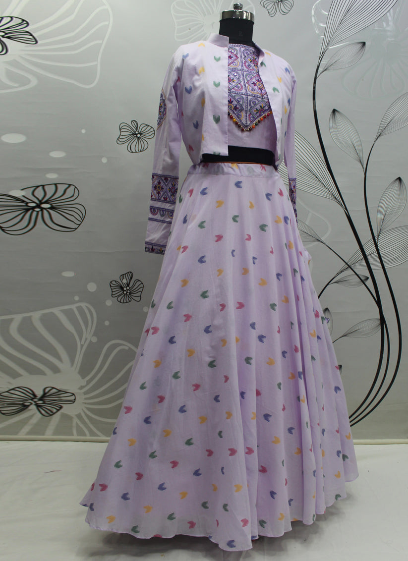 Navratri Special Lavender Cotton Chaniya Choli with Koti