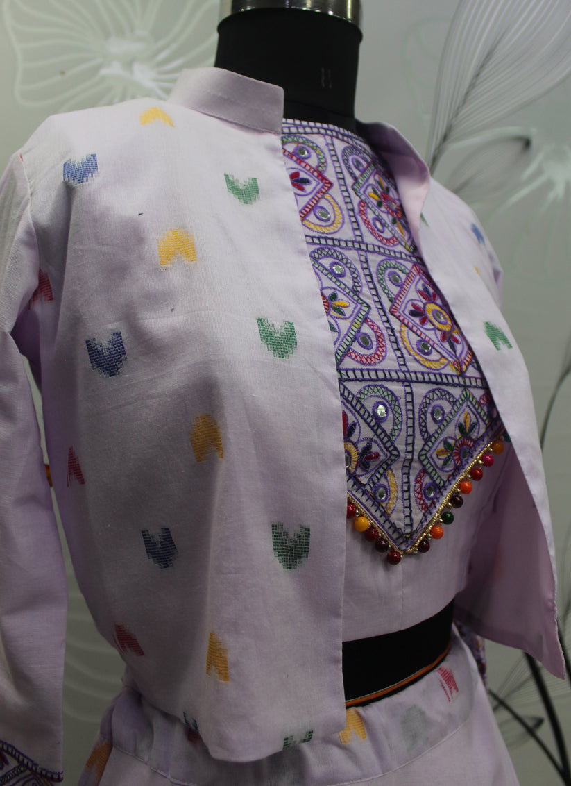 Navratri Special Lavender Cotton Chaniya Choli with Koti