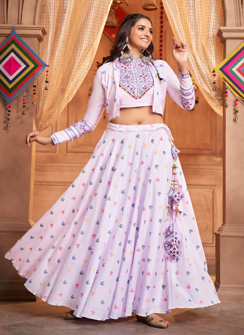 Navratri Special Lavender Cotton Chaniya Choli with Koti