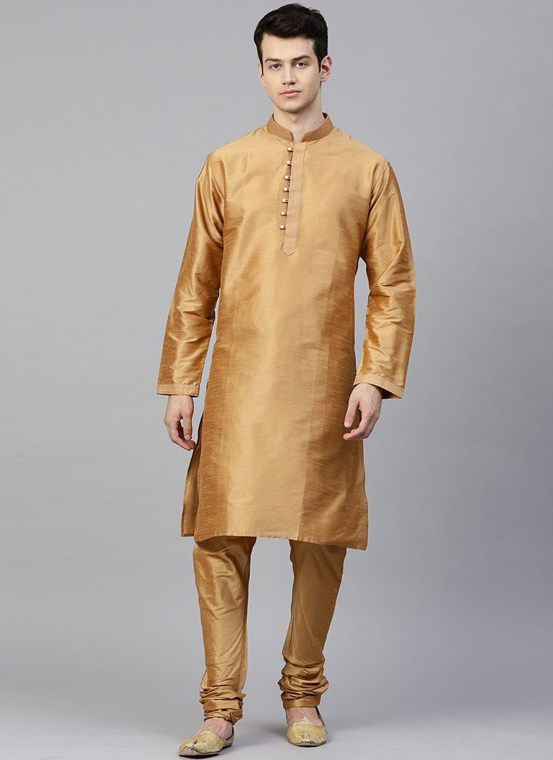 Golden Dupion Silk Mens Kurta Set
