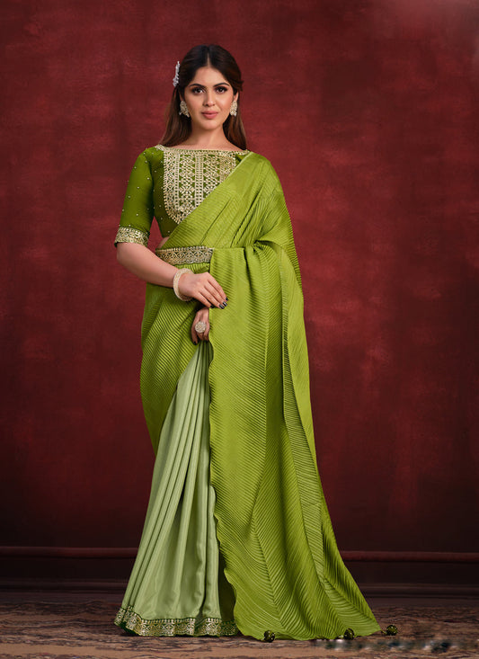 Parrot Green Heavy Designer Saree