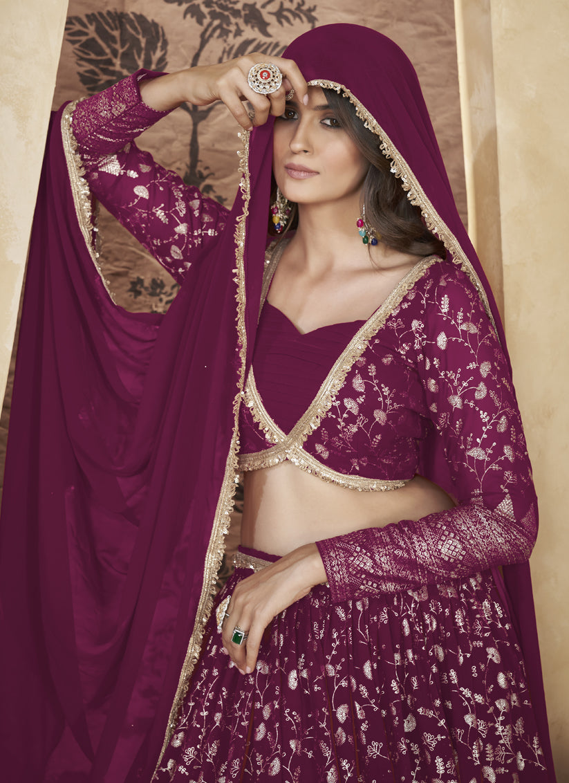 Magenta Georgette Lehenga Choli For Festival