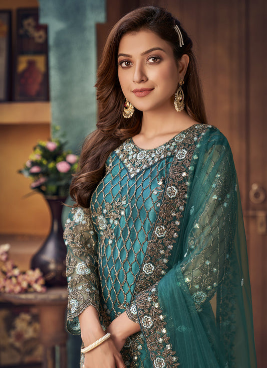 Bewitching Morpich Net Embroidered Designer Trouser Kameez