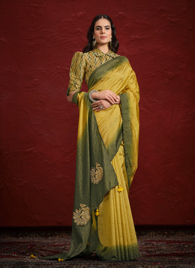Lemon Yellow Silk Designer Wedding Saree