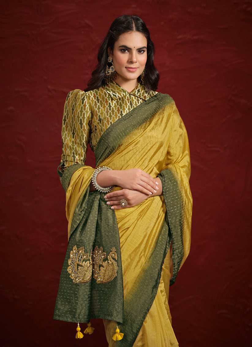 Lemon Yellow Silk Designer Wedding Saree