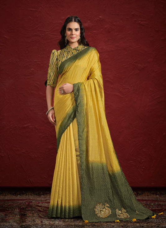 Lemon Yellow Silk Designer Wedding Saree