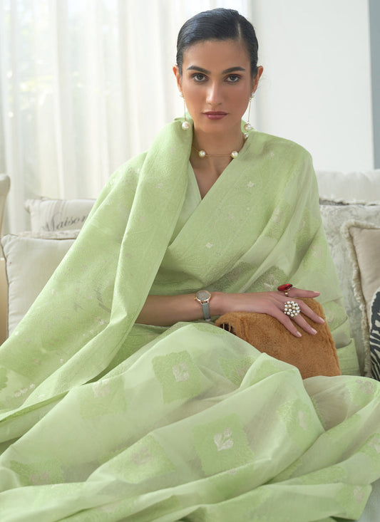 Impeccable Mint Green Chikankari Weaving Saree