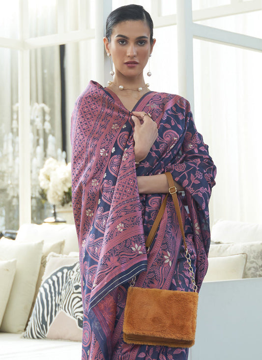 Exquisite Midnight Blue Chikankari Weaving Saree