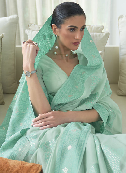 Fabulous Ice Blue Chikankari Weaving Saree