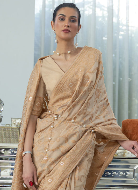Dazzling Beige Chikankari Weaving Saree
