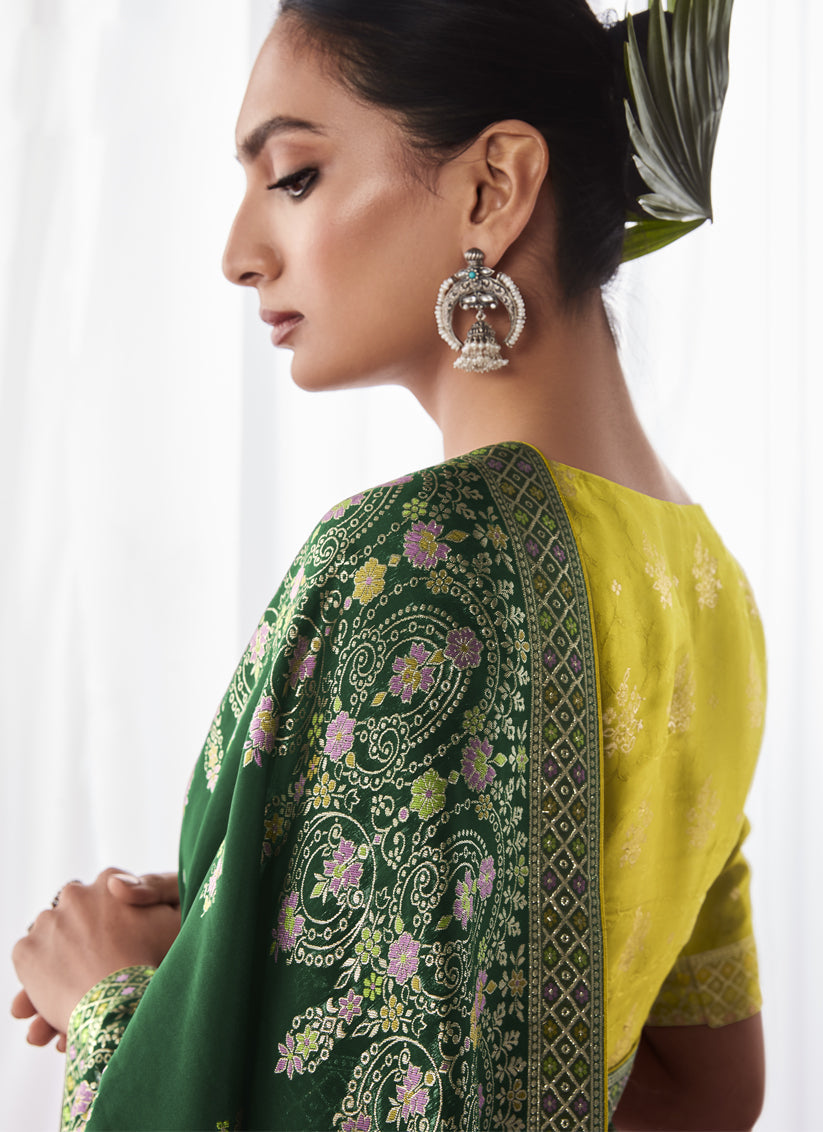 Forest Green Kora Silk Meenakari Pallu Saree