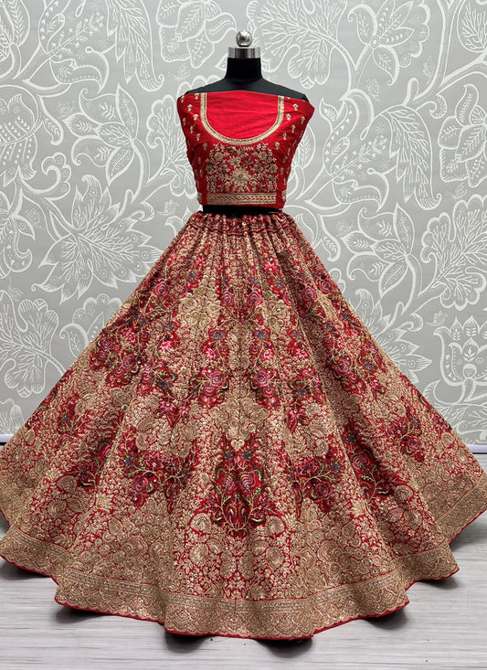 Red Silk Embroidered Bridal Lehenga Choli