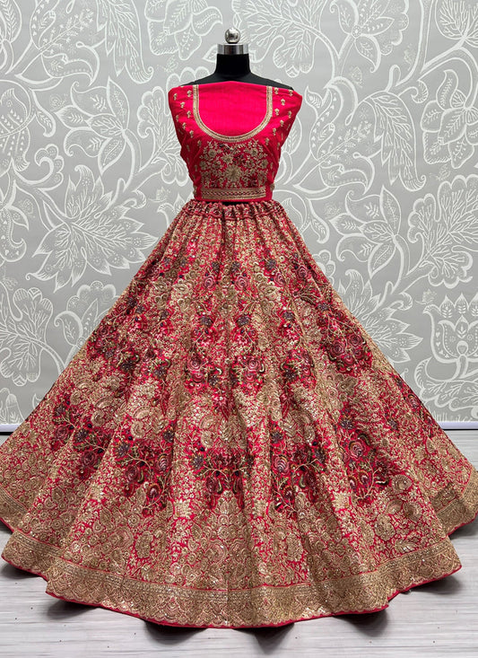 Raspberry Pink Silk Embroidered Bridal Lehenga Choli