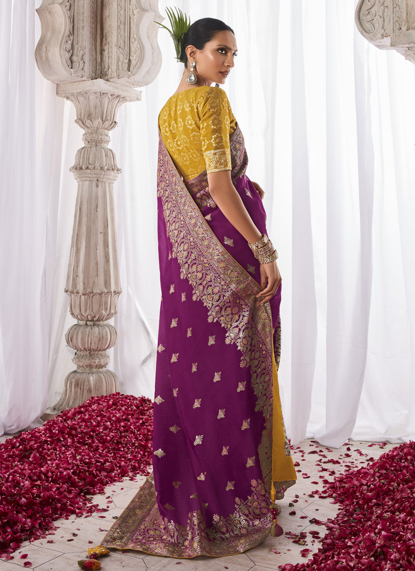 Magenta Kora Silk Meenakari Pallu Saree