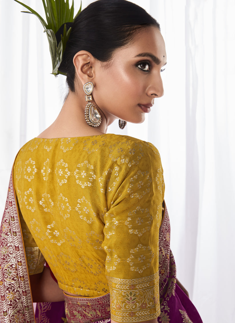 Magenta Kora Silk Meenakari Pallu Saree