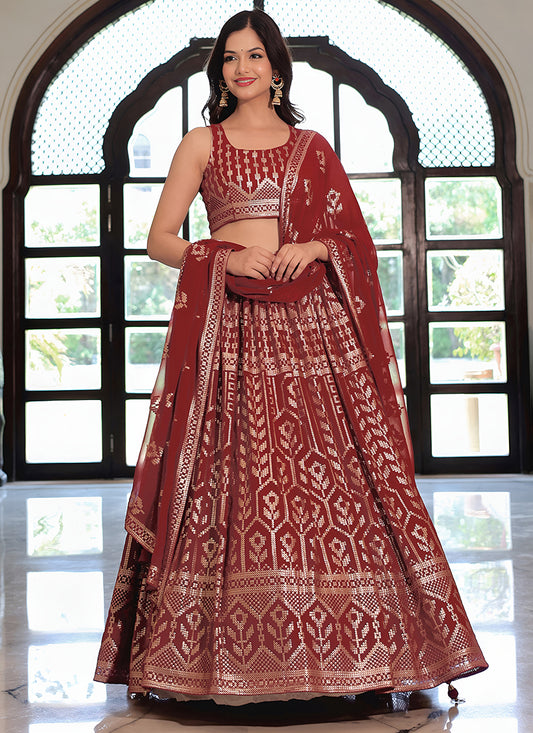 Sophisticated Maroon Embroidered & Heavy Sequins Lehenga Choli Set
