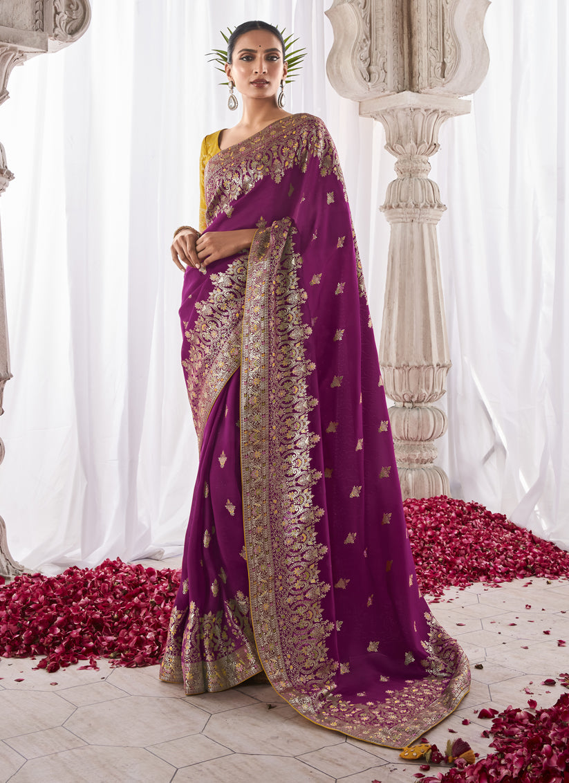 Magenta Kora Silk Meenakari Pallu Saree