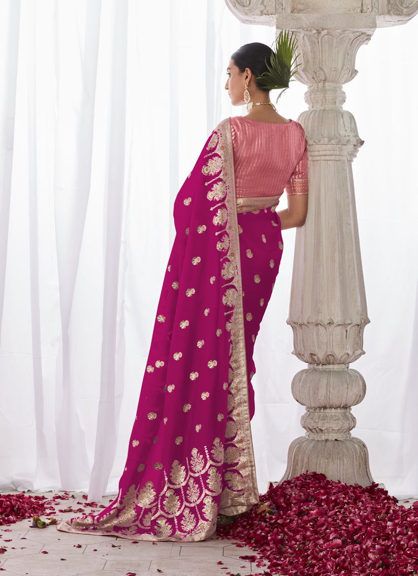 Rani Pink Kora Silk Meenakari Pallu Saree